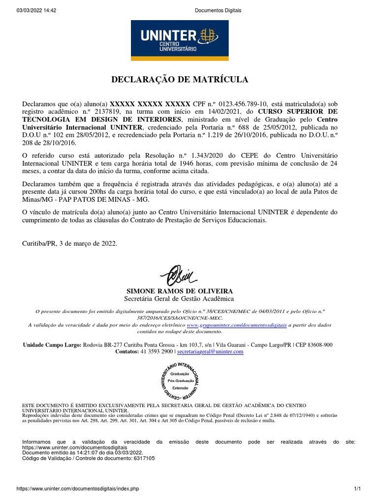 28 modelo de declara o de matr cula 2 pdf