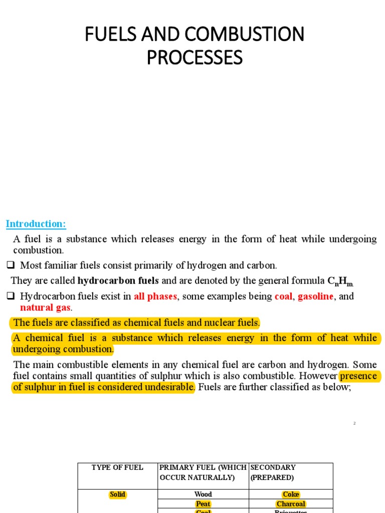 Fuel and Combustion Slide PDF Combustion Fuels