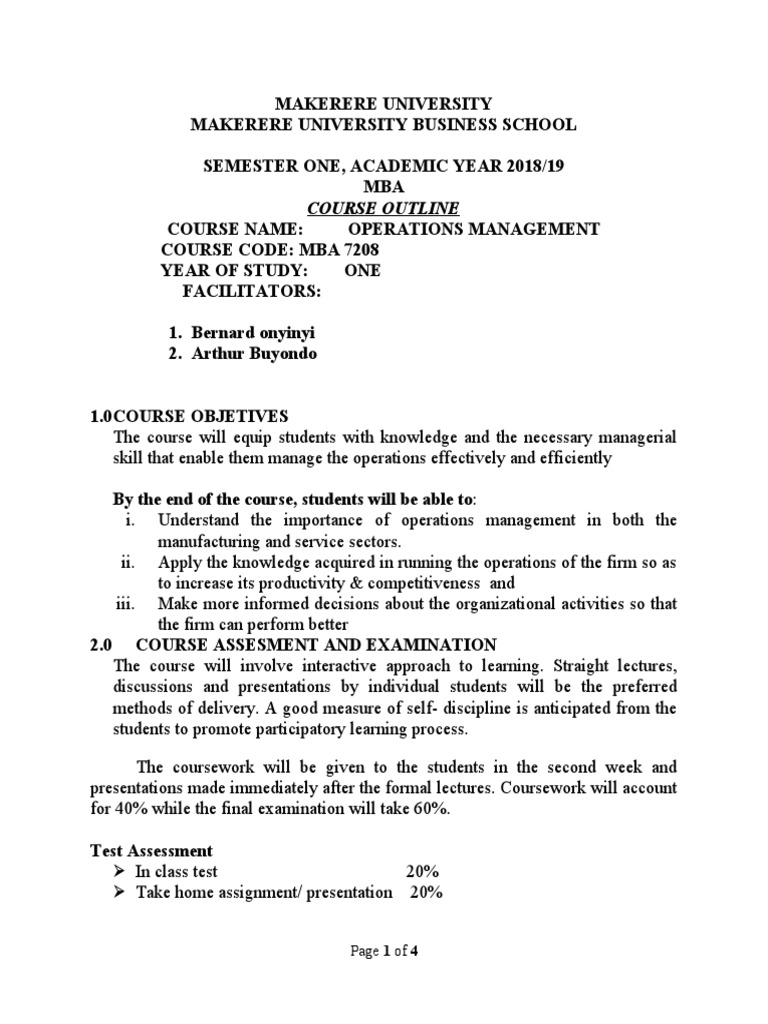 Approved Course Outline MBA 2018-19 Final | PDF
