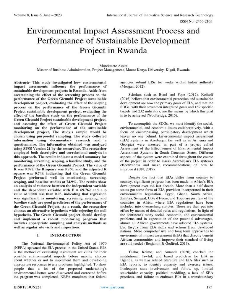 Environmental Impact Assessment Process and Performance of Sustainable