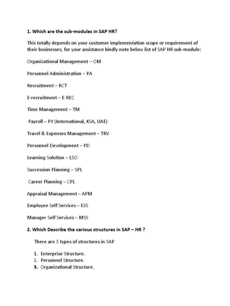 SAP HCM Interview Questions Guide | PDF | Human Resource Management ...