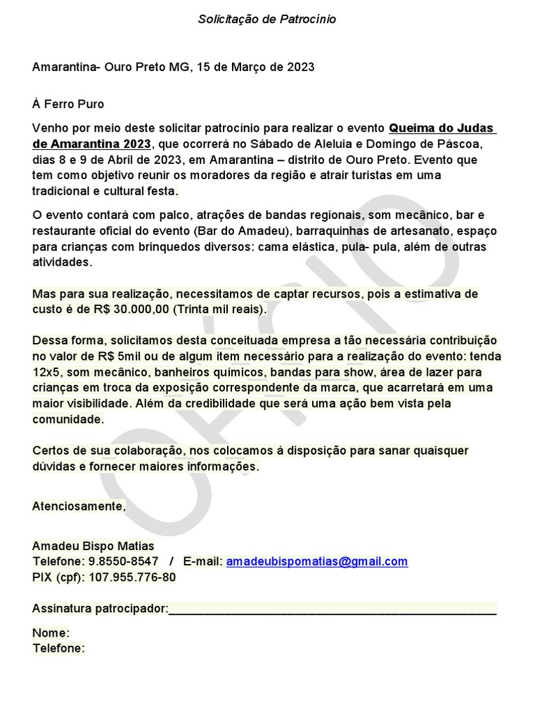 Solicitação de Patrocínio | PDF
