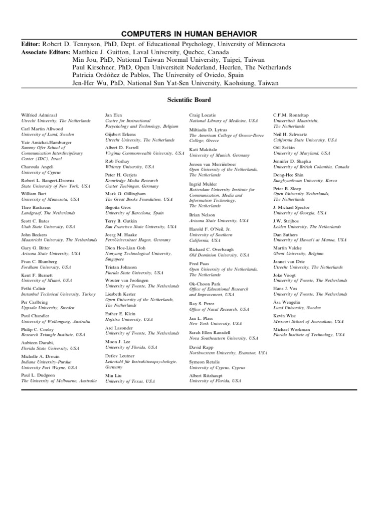 Editorial board publication information 2014 computers in human