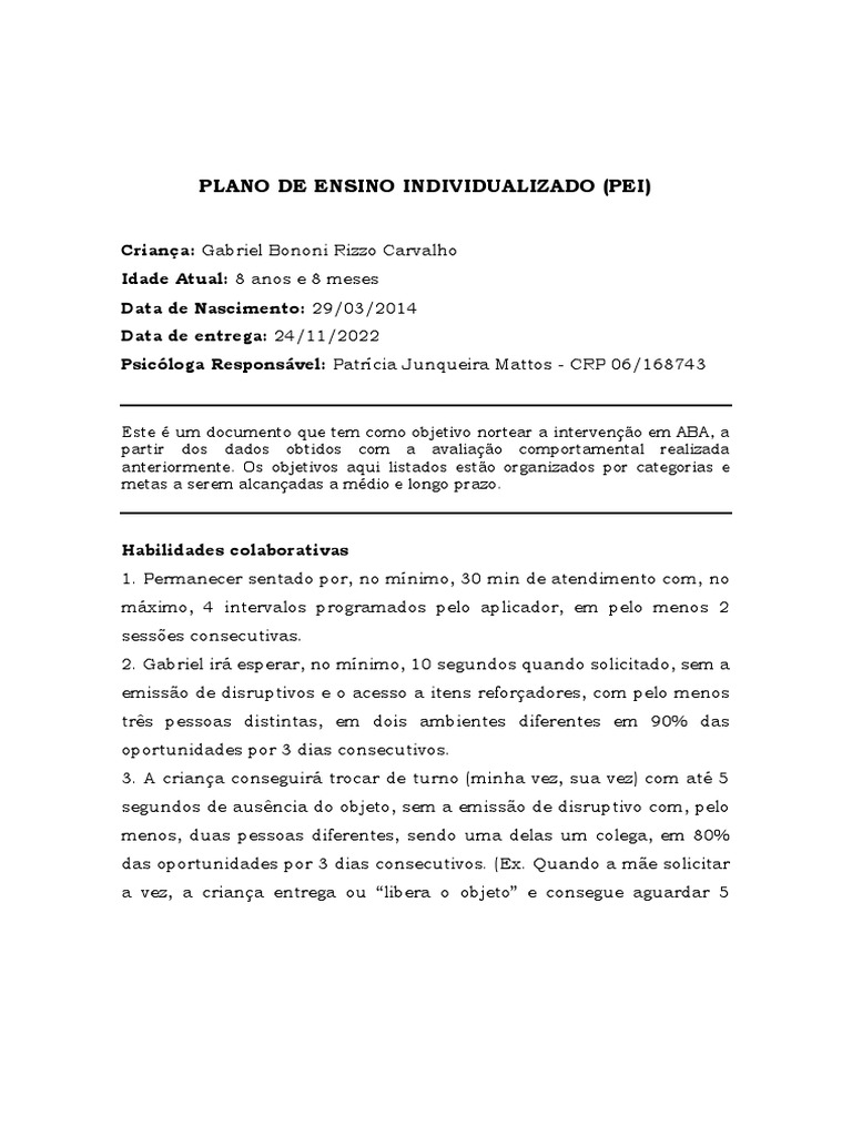 Plano de Ensino Individualizado | PDF
