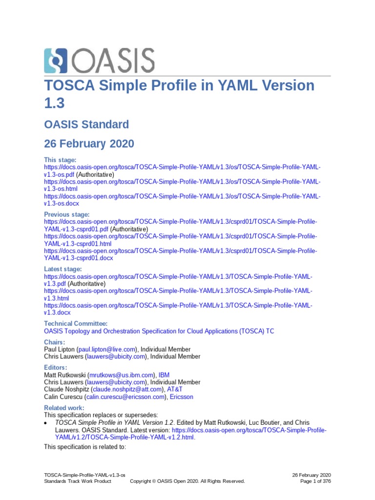 TOSCA Simple Profile YAML v1.3 Os PDF Xml Application Software