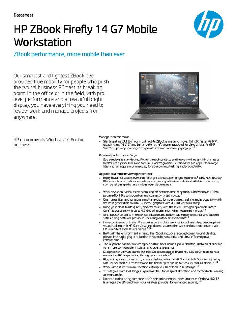 HP ZBook Firefly 14 G7 Overview | PDF | Ieee 802.11 | Windows 10