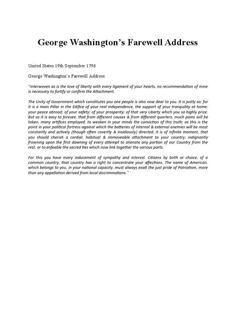 George Washington's Farewell Address | PDF