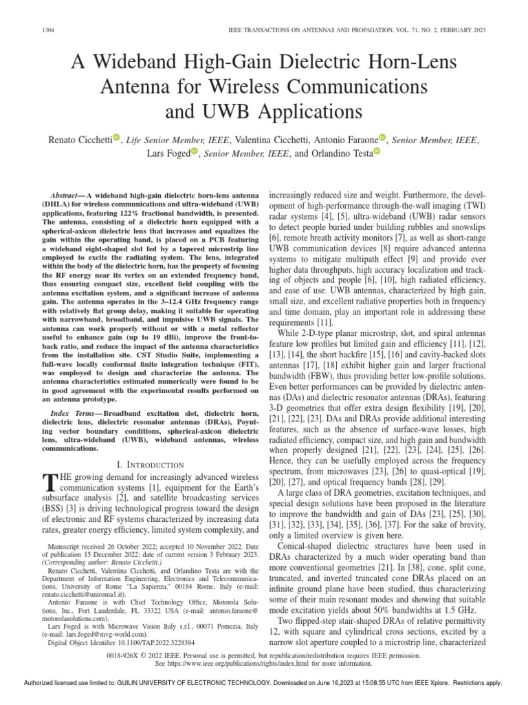 A Wideband High-Gain Dielectric Horn-Lens Antenna For Wireless ...