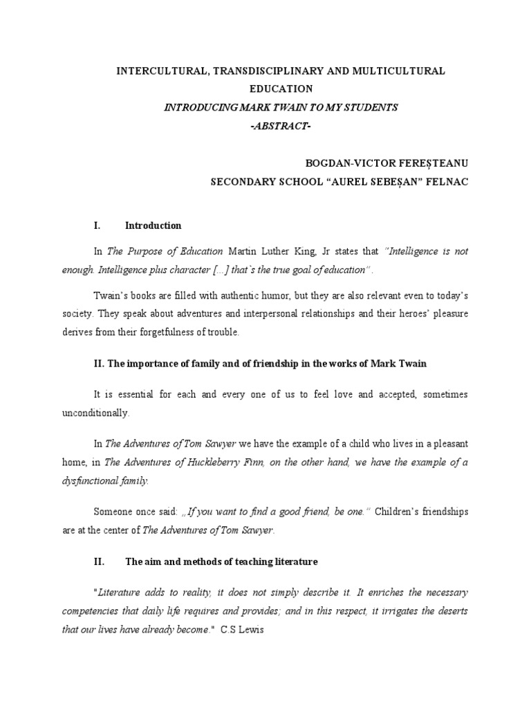 Introducing Mark Twain To My Students Abstract Download Free PDF