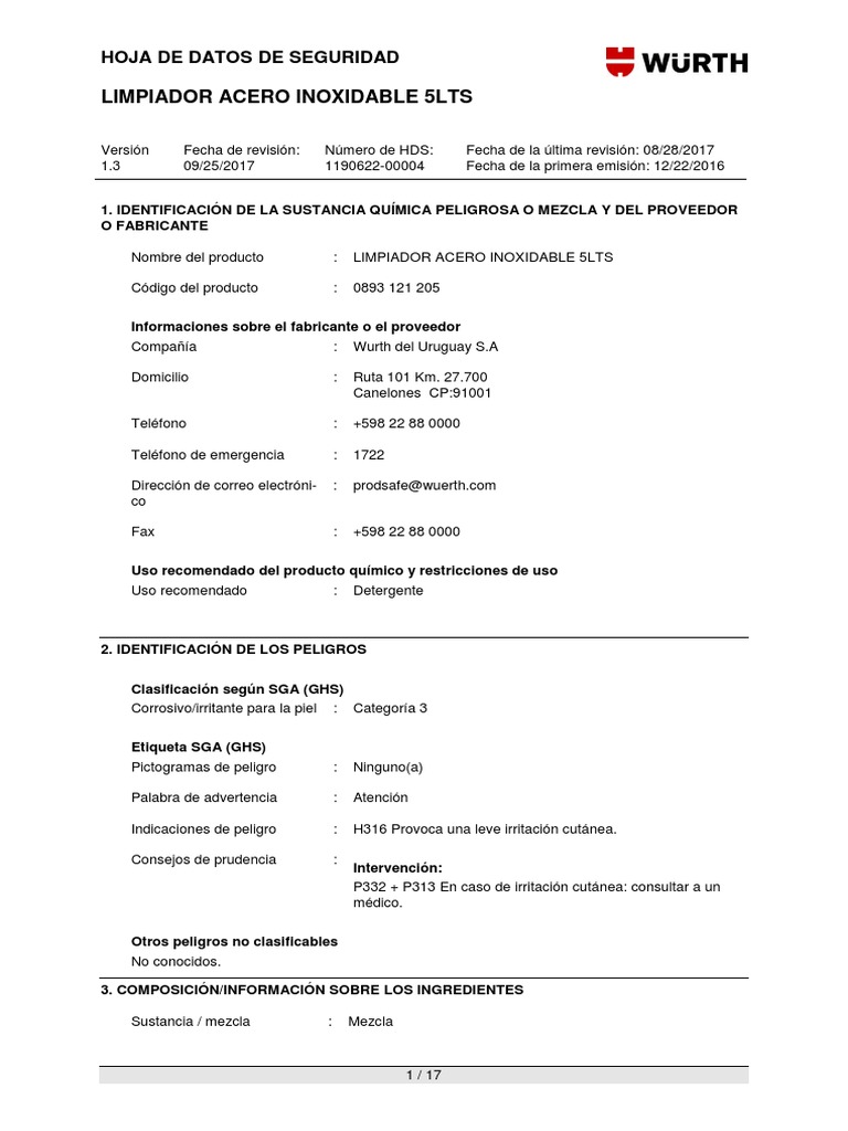 Limpiador acero inoxidable 5lts wurth pdf residuos contaminaci n