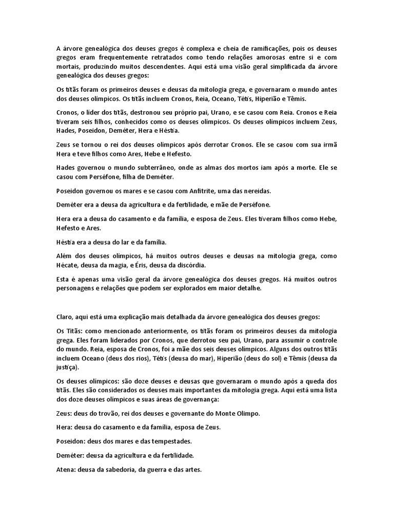 A árvore Genealógica Dos Deuses Gregos é Complexa E Cheia De