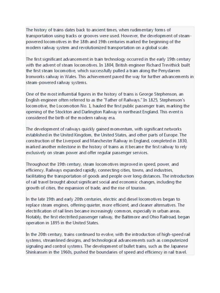 The History of Trains PDF Train Rail Transport