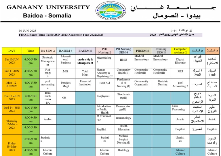 Final Exam Time Table June2023 | PDF | Medical Specialties | Health ...