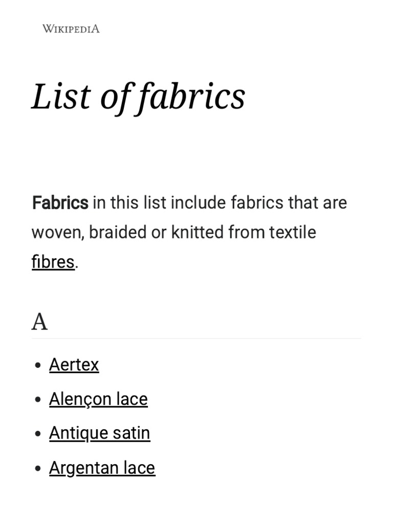 List of Fabrics Wikipedia Download Free PDF Textiles Lace