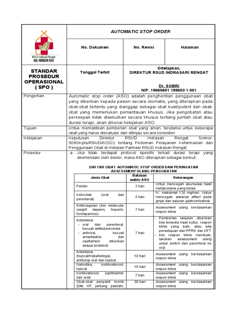 Kebijakan Automatic Stop Order Obat | PDF