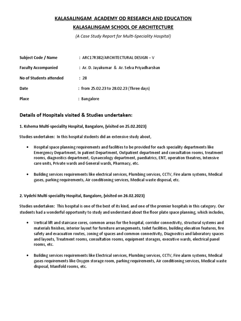 Live Case Study Report Multispeciality Hospital PDF Hospital