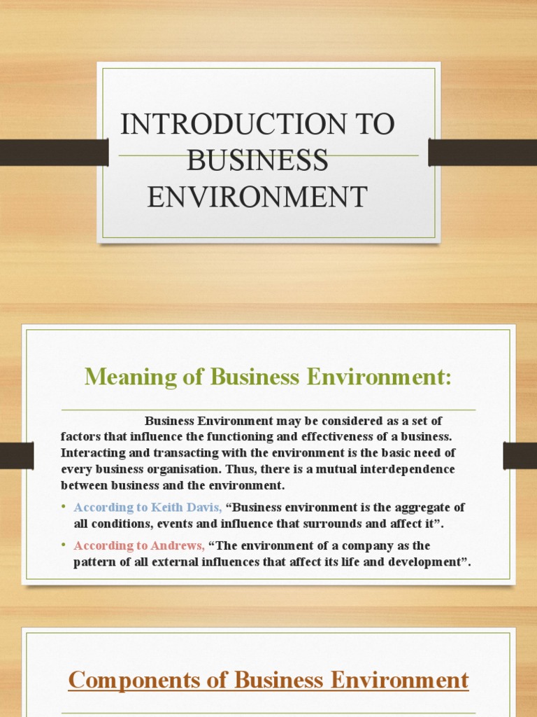 Introduction To Business Environment