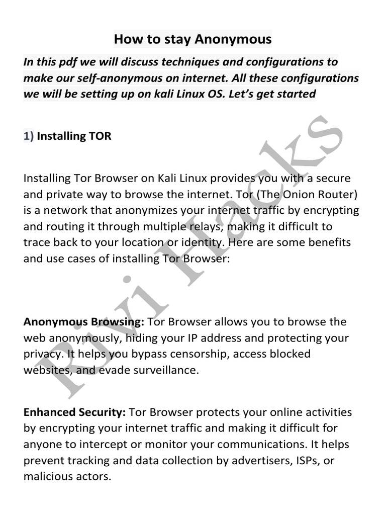 Anonymity Techniques on Kali Linux | PDF | Proxy Server | Internet
