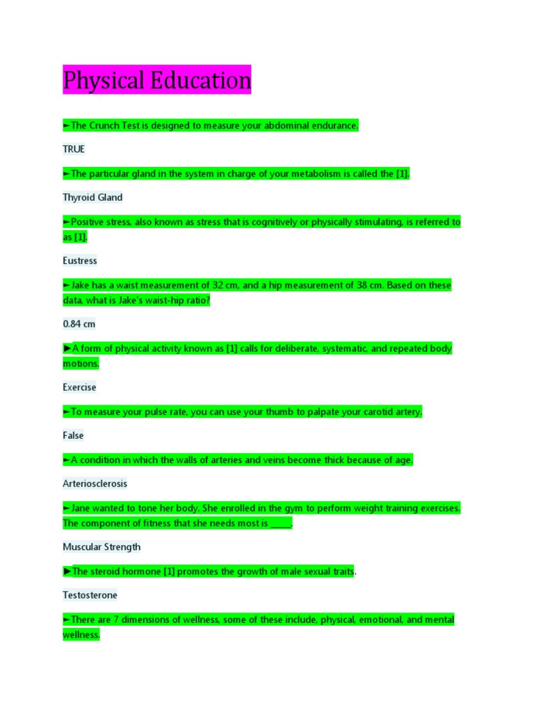 Physical Education Pdf Physical Fitness Stress Biology