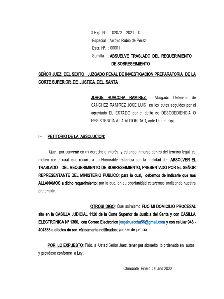 ABSUELVE TRASLADO DE ACUSACION FISCAL. ALLANAMIENTO PDF