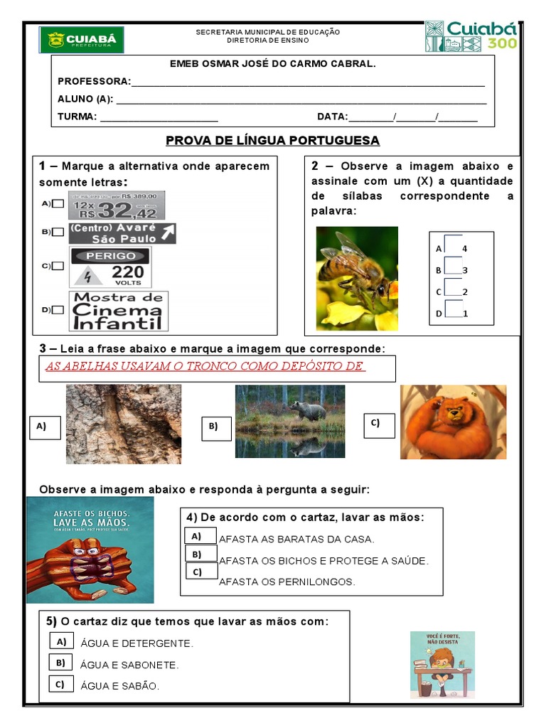 AVALIAÇÃO PORTUGUÊS 3º ANO | PDF