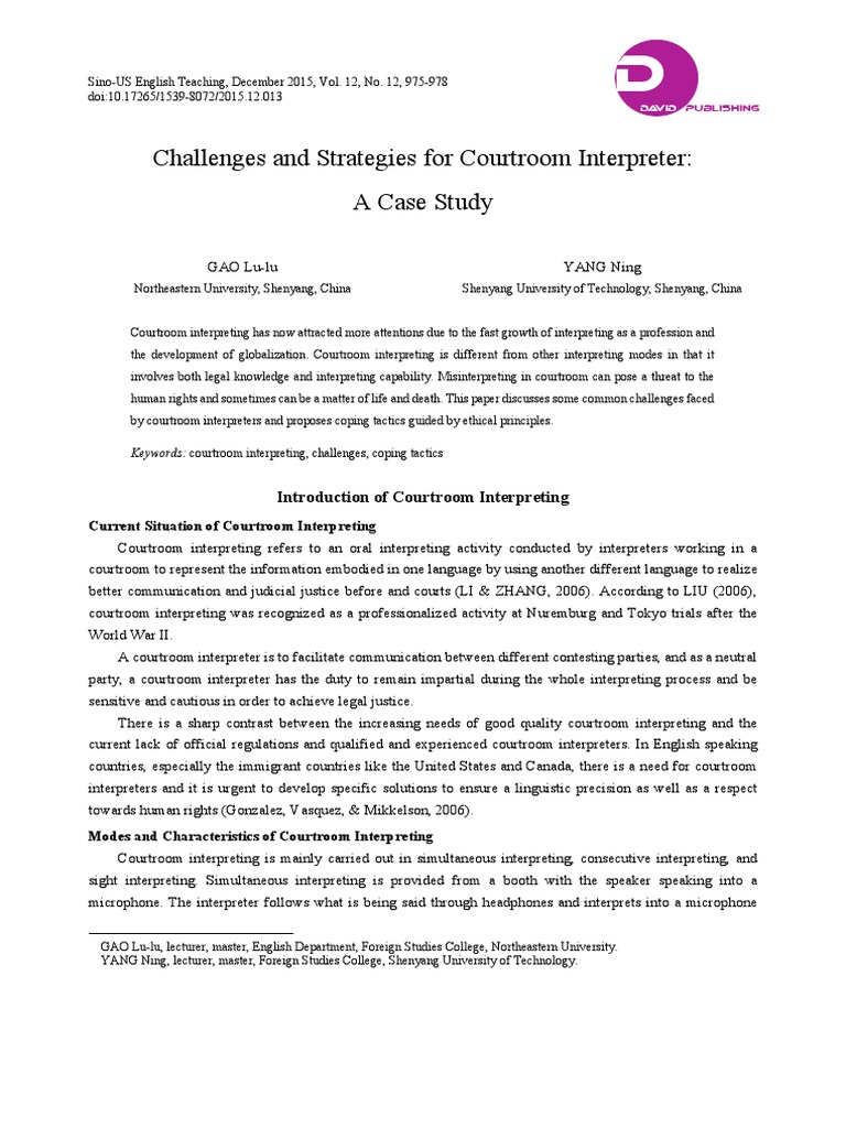 Courtroom Interpreter Challenges | PDF | Language Interpretation ...