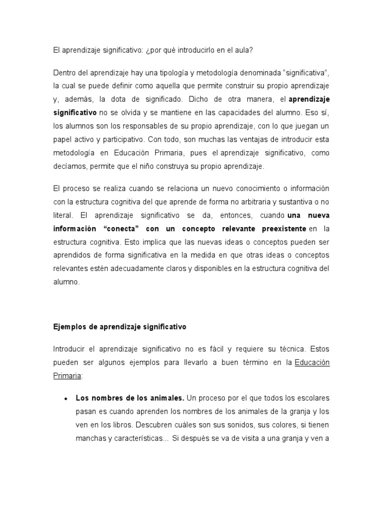 El Aprendizaje Significativo | PDF | Aprendizaje | Sicología