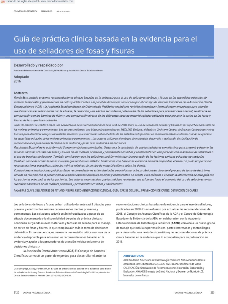 EvidenceBased Clinical Practice Guideline For Sealants En.es PDF
