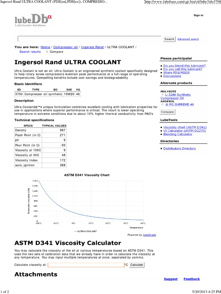 Ingersol Rand ULTRA COOLANT (PDS (En), PDS (Es) ), COMPRESSOR OIL PDF