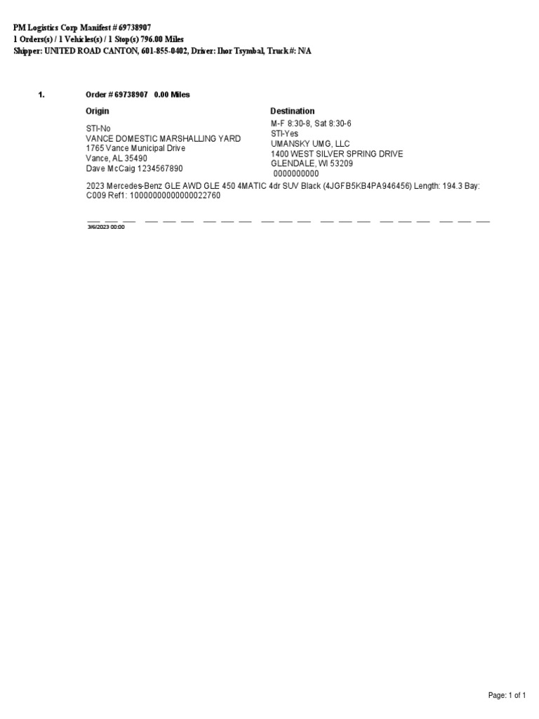 Vehicle Transport Order Confirmation | PDF | Transport | Motor Vehicle
