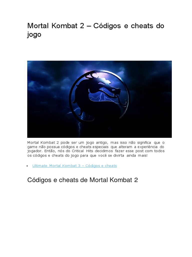 Mortal Kombat Trilogy - Todos os golpes e fatalities - Critical Hits