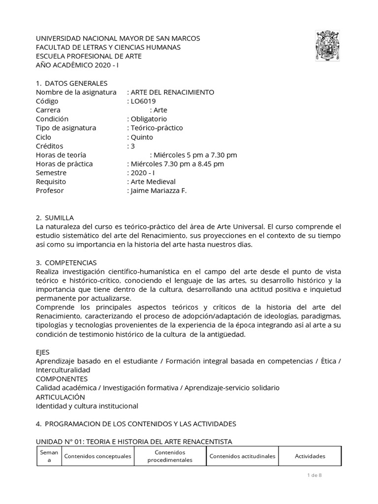 Arte Renacentista 2020I PDF