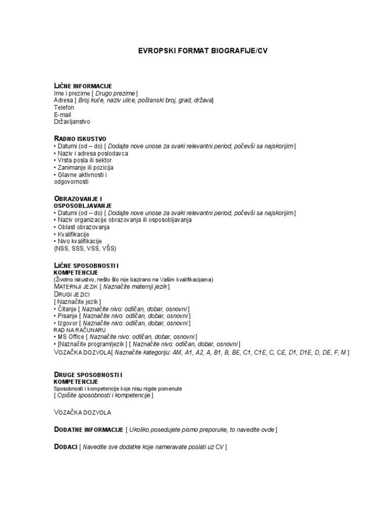 Evropski Format CV | PDF