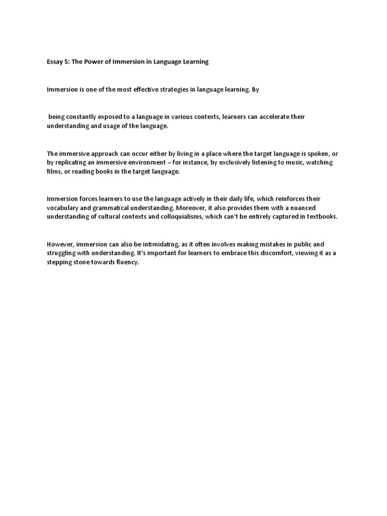 Essay 5 the Power of Immersion in Language Learning PDF