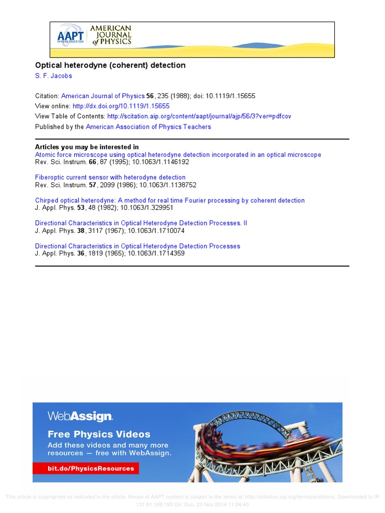 Jacobs1988 Optical Heterodyne (Coherent) Detection PDF Materials