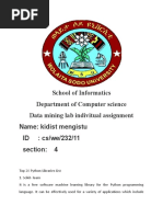 School of Informatics Department of Computer Science Data Mining Lab Indivitual Assignment Name: Kidist Mengistu ID: Cs/we/232/11 Section: 4