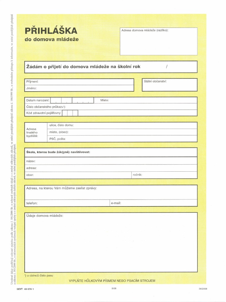 Prihlaska do domova mladeze pdf