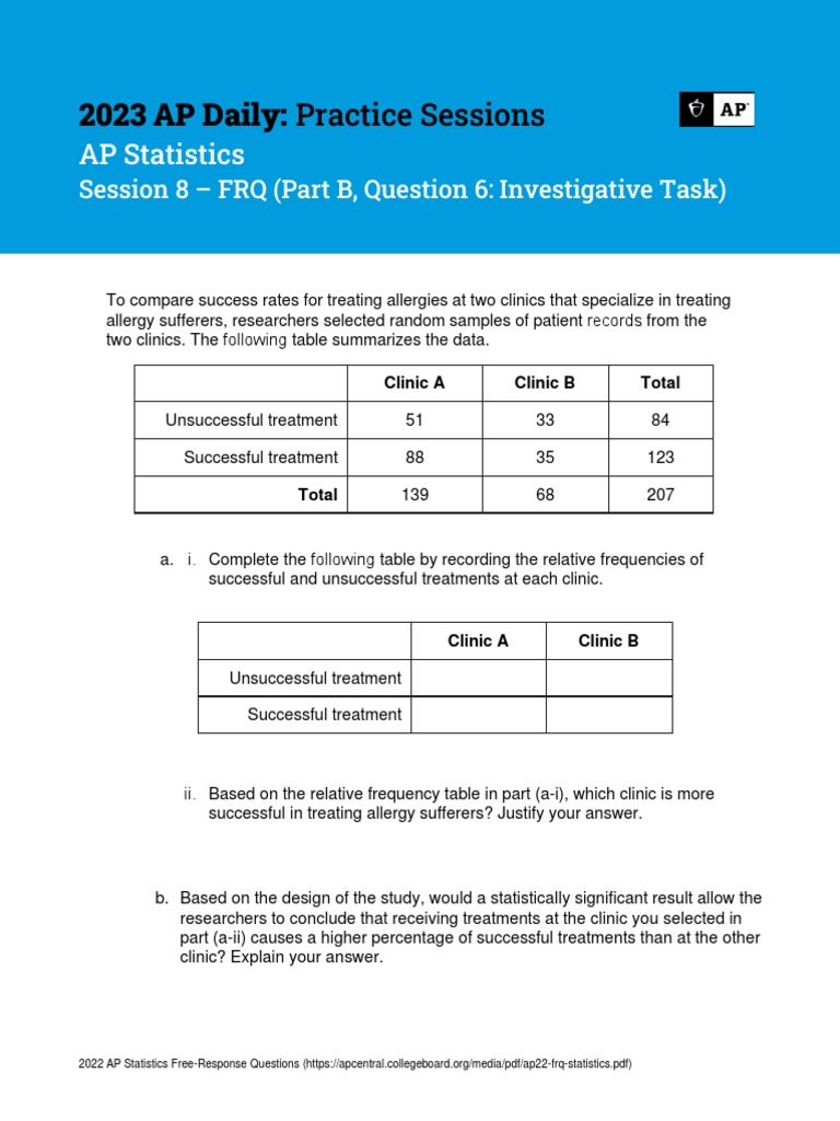 Session 8 Statistics 2023 AP Daily Practice Sessions PDF Statistics