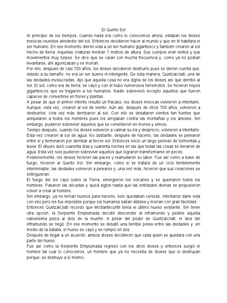 El Quinto Sol PDF Deidades