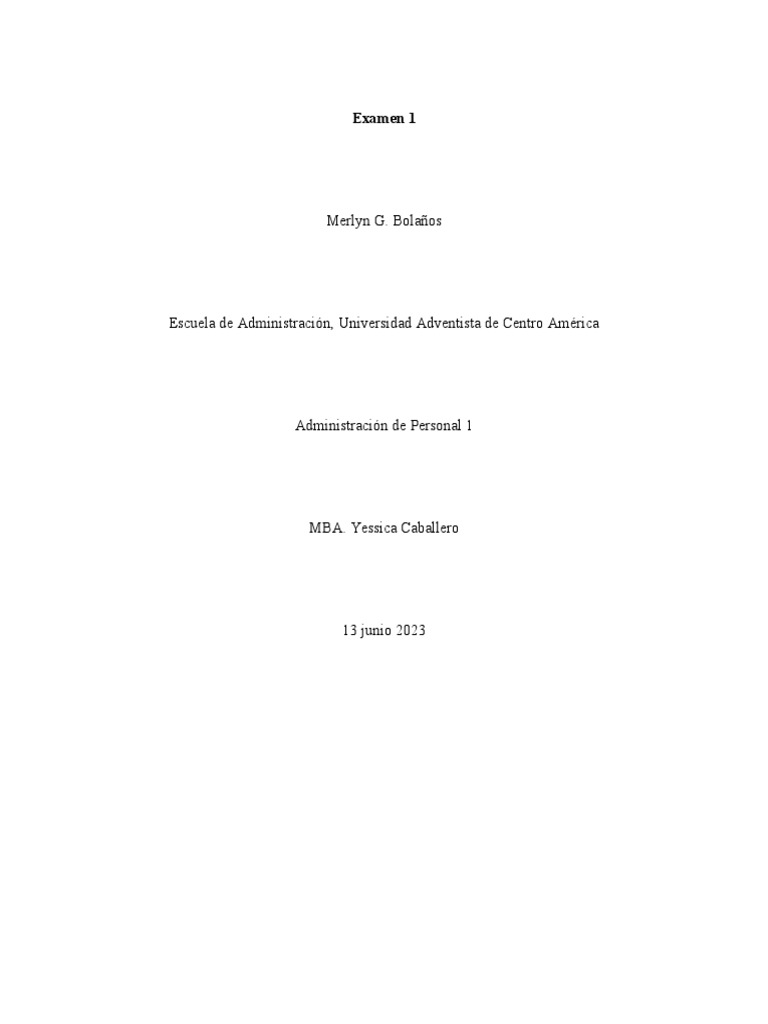 Examen 1 | PDF | Capital humano | Gestión de recursos humanos