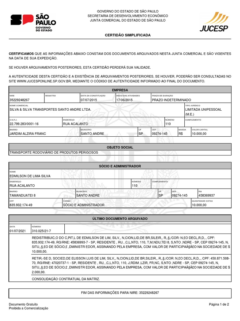 Certidão Simplificada Pdf