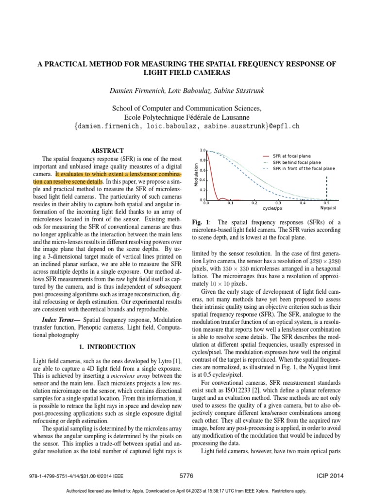 A Practical Method For Measuring The Spatial Frequency Response of