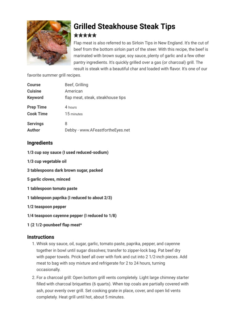 Grilled Steakhouse Steak Tips Recipe PDF