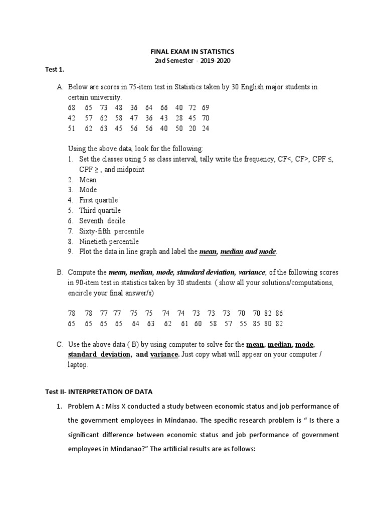 Final Exam in Statistics 1ST Sem | PDF | Student's T Test | Statistics