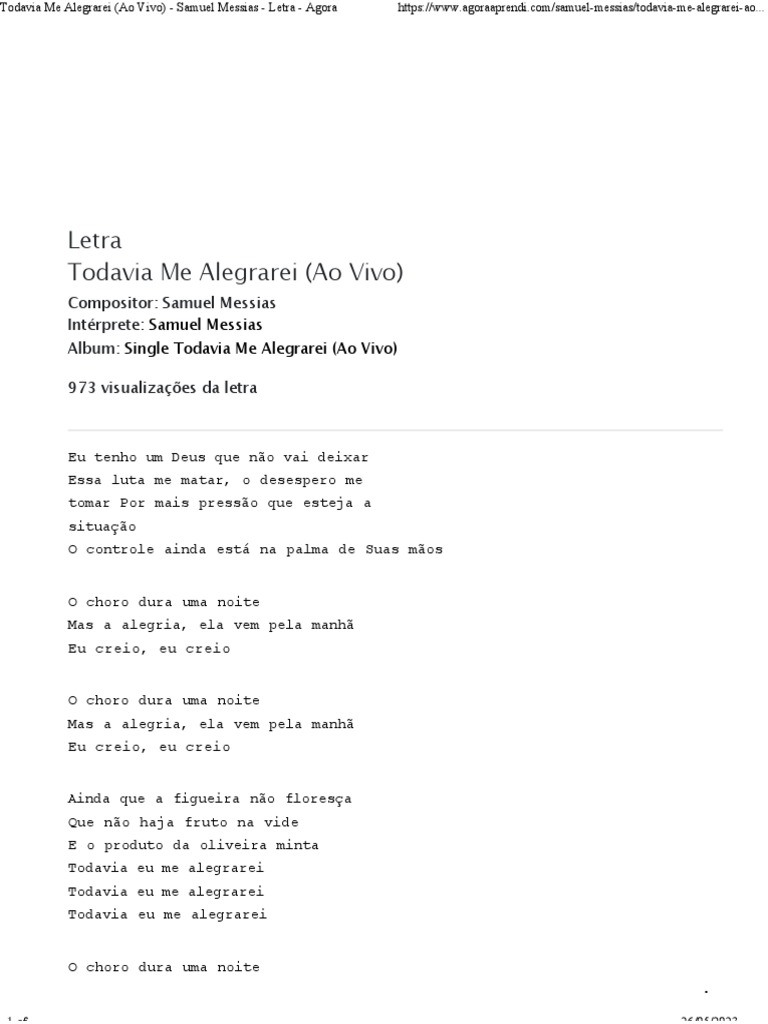 todavia-me-alegrarei-ao-vivo-samuel-messias-letra-agora-aprendi