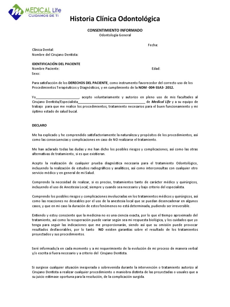 Consentimiento Informado en Odontología | PDF | Odontología ...