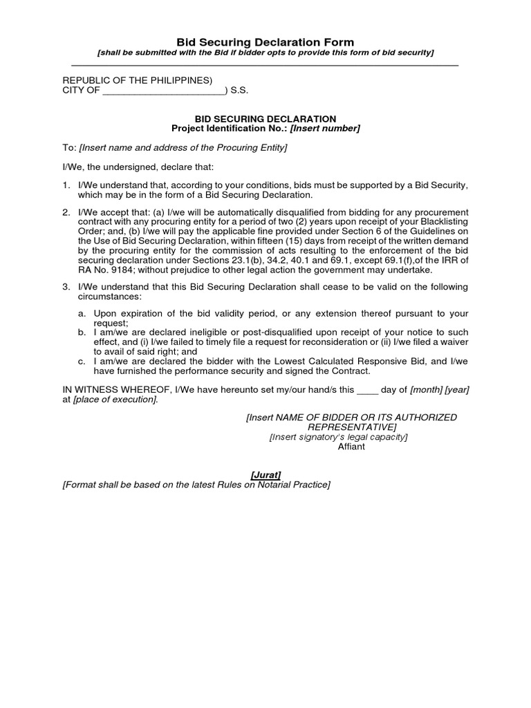Bid Securing Declaration Form | PDF | Justice | Crime & Violence