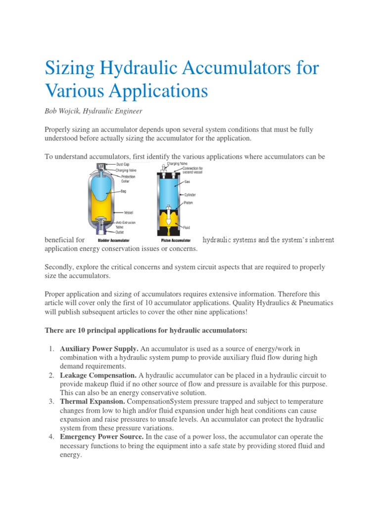 Sizing Hydraulic Accumulators For Various Applications PDF Gases Pump