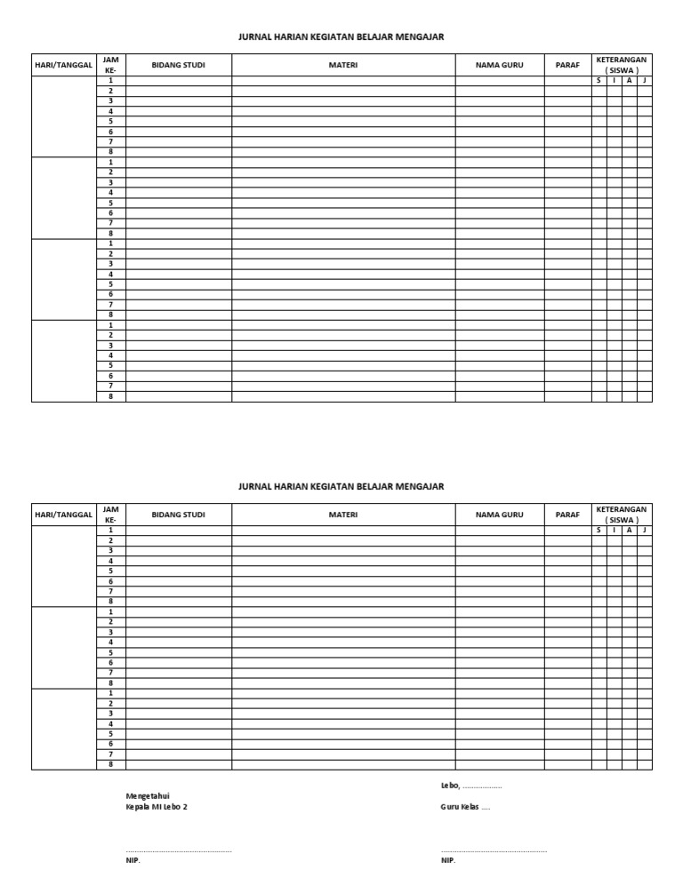 Jurnal Harian Kegiatan Mengajar Guru | PDF