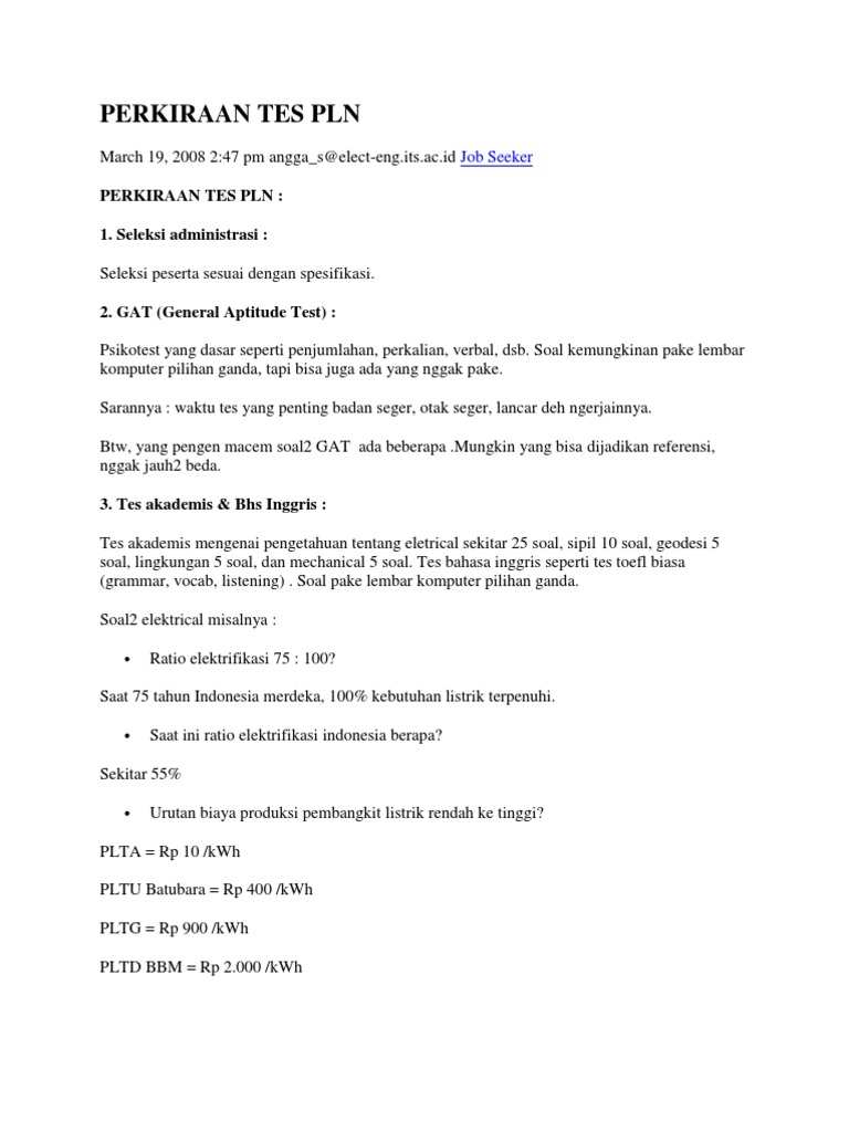 Soal Tes Intelegensi Pln 2015